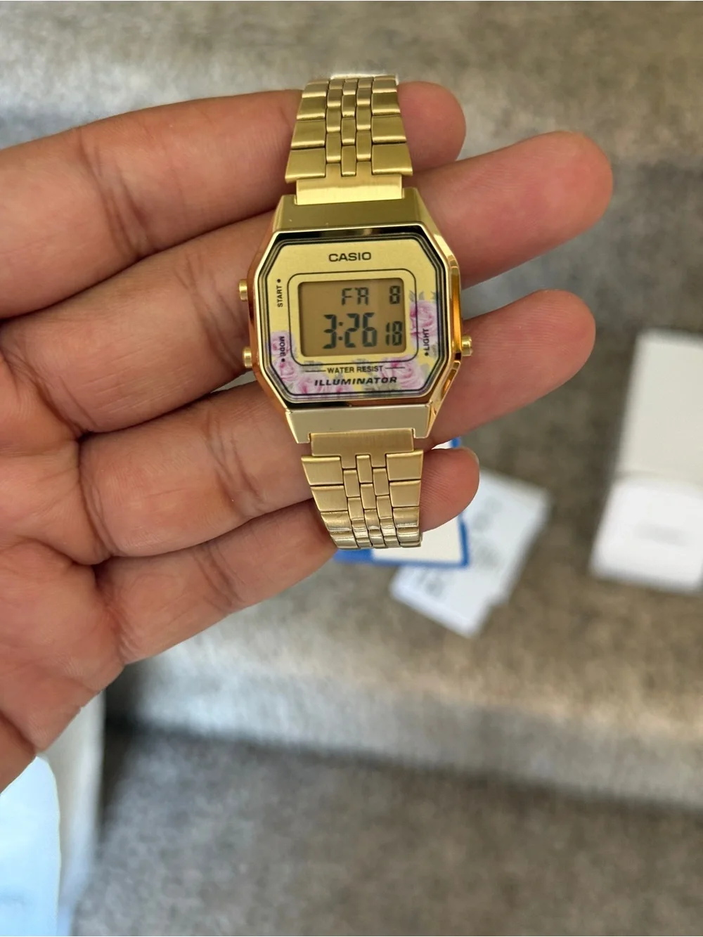 Casio Women's Gold Tone Digital Watch Mid-Size Floral Design trendy Watch